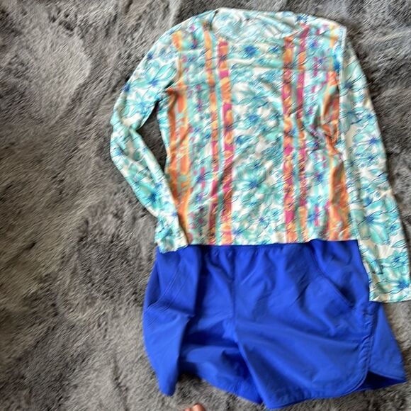 Land’s End 2 piece  5” inseam rashguard SP and board shorts panty bright blue 8 - Picture 1 of 9